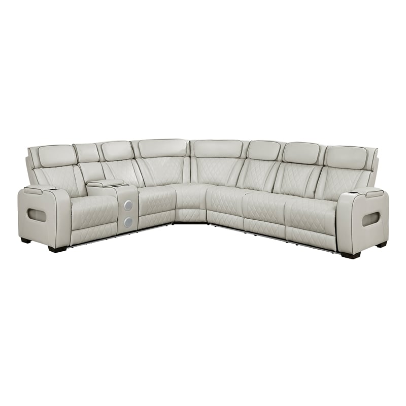 Lexicon Fairway Faux Leather 3-Piece Pwr Rclng Sectional in Taupe