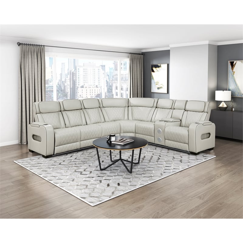 Lexicon Fairway Faux Leather 3-Piece Pwr Rclng Sectional in Taupe