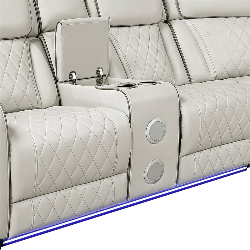 Lexicon Fairway Faux Leather 3-Piece Pwr Rclng Sectional in Taupe