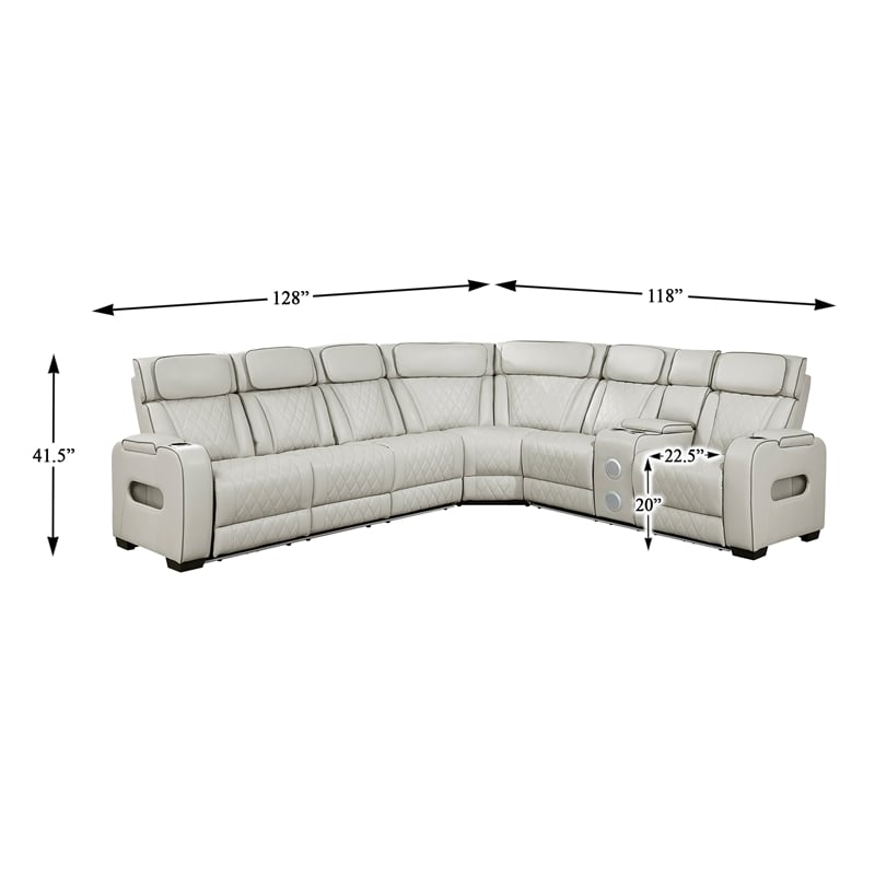 Lexicon Fairway Faux Leather 3-Piece Pwr Rclng Sectional in Taupe
