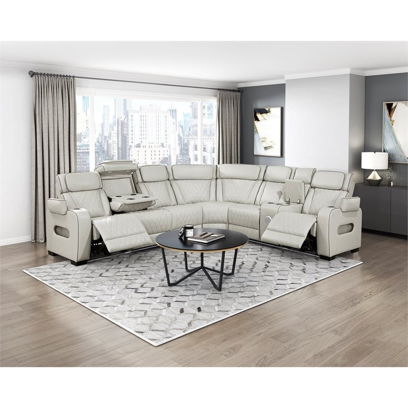 Lexicon Fairway Faux Leather 3-Piece Pwr Rclng Sectional in Taupe