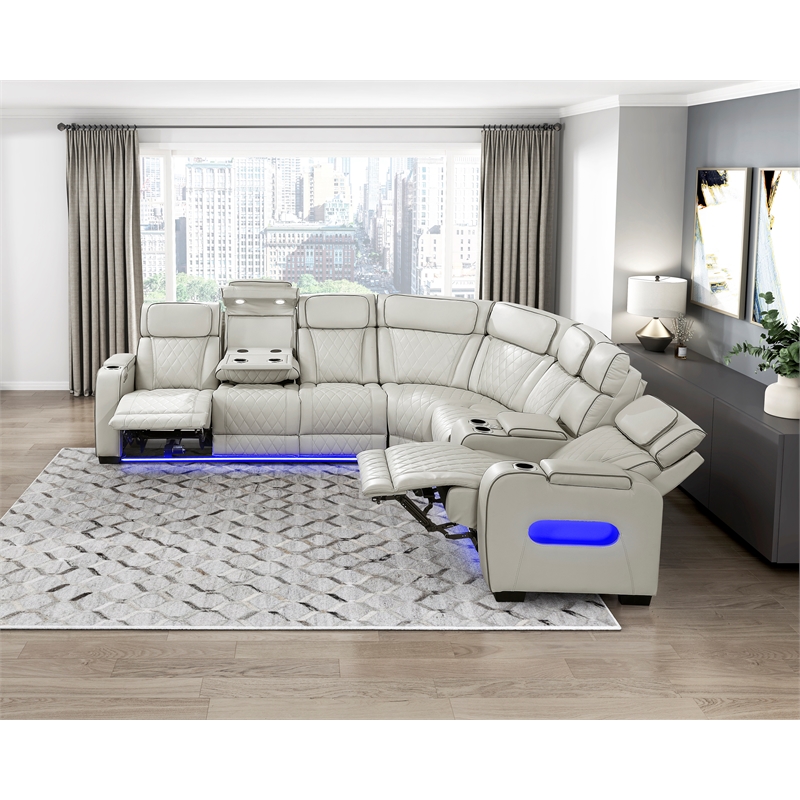 Lexicon Fairway Faux Leather 3-Piece Pwr Rclng Sectional in Taupe