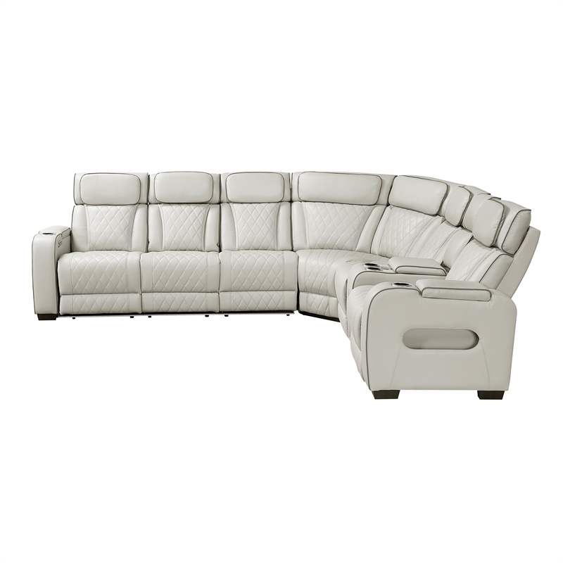 Lexicon Fairway Faux Leather 3-Piece Pwr Rclng Sectional in Taupe
