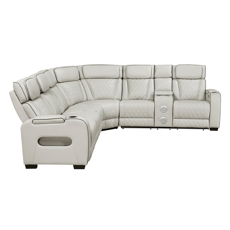 Lexicon Fairway Faux Leather 3-Piece Pwr Rclng Sectional in Taupe