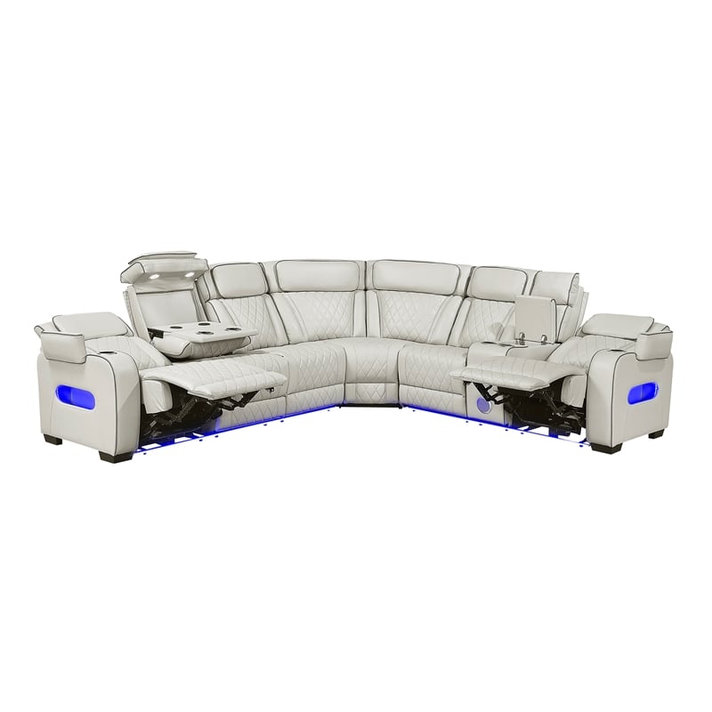 Lexicon Fairway Faux Leather 3-Piece Pwr Rclng Sectional in Taupe