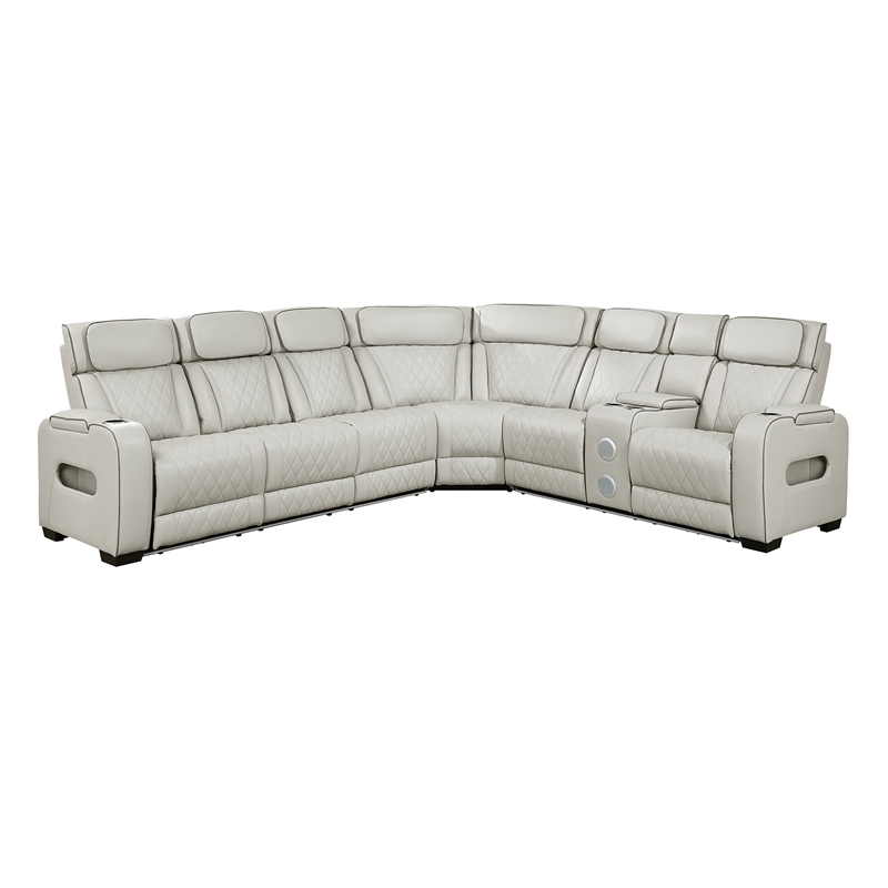 Lexicon Fairway Faux Leather 3-Piece Pwr Rclng Sectional in Taupe