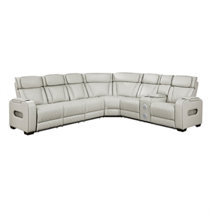 Lexicon Fairway Faux Leather 3-Piece Pwr Rclng Sectional in Taupe