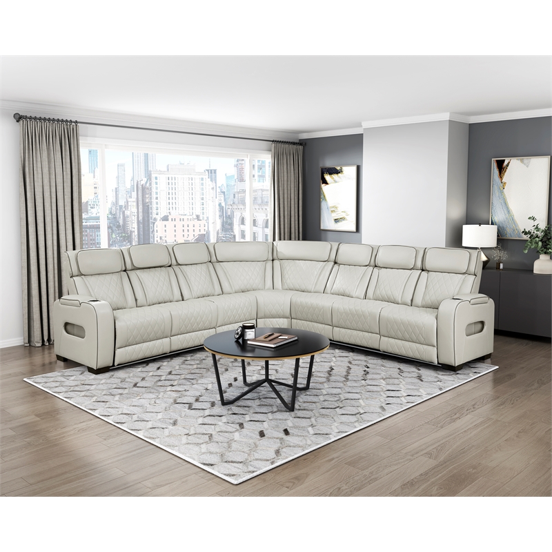 Lexicon Fairway Faux Leather 3-Piece Pwr Rclng Sectional in Taupe
