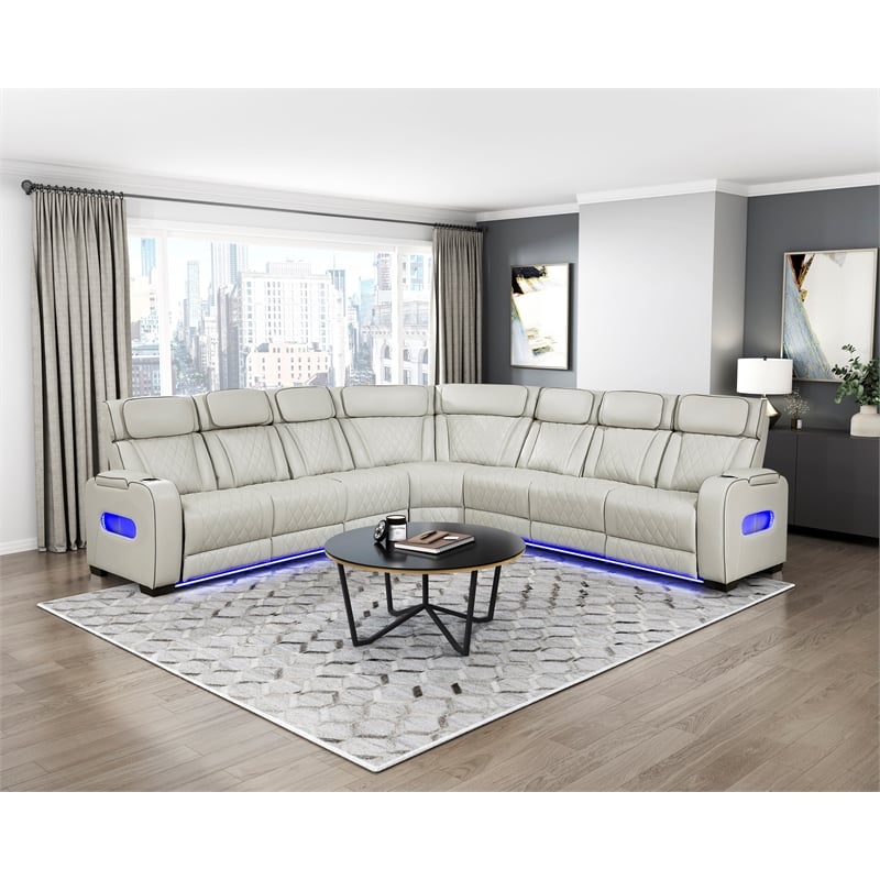 Lexicon Fairway Faux Leather 3-Piece Pwr Rclng Sectional in Taupe