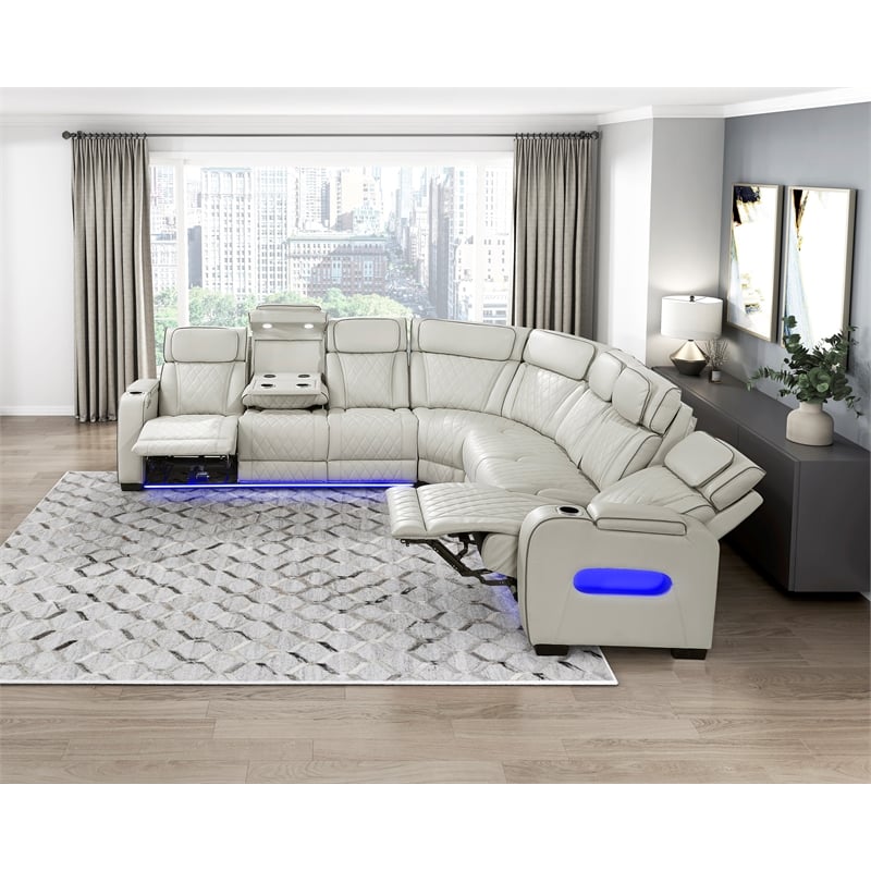 Lexicon Fairway Faux Leather 3-Piece Pwr Rclng Sectional in Taupe