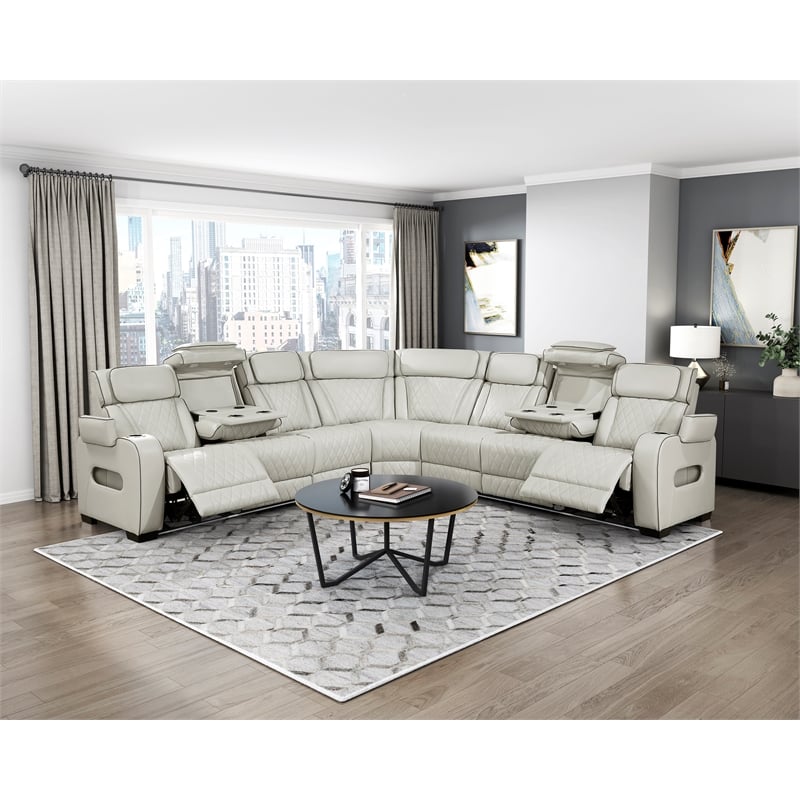 Lexicon Fairway Faux Leather 3-Piece Pwr Rclng Sectional in Taupe