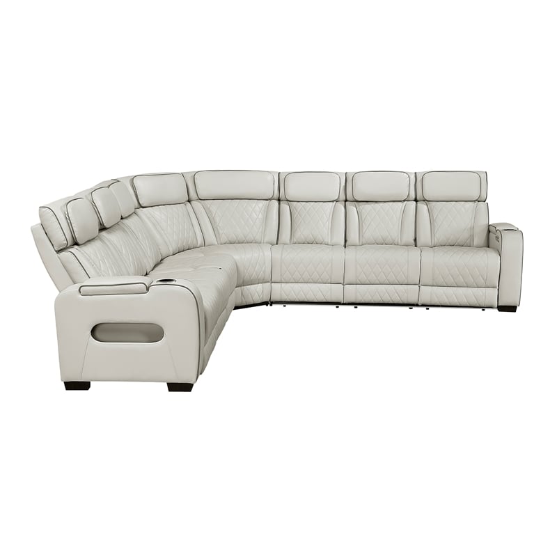 Lexicon Fairway Faux Leather 3-Piece Pwr Rclng Sectional in Taupe