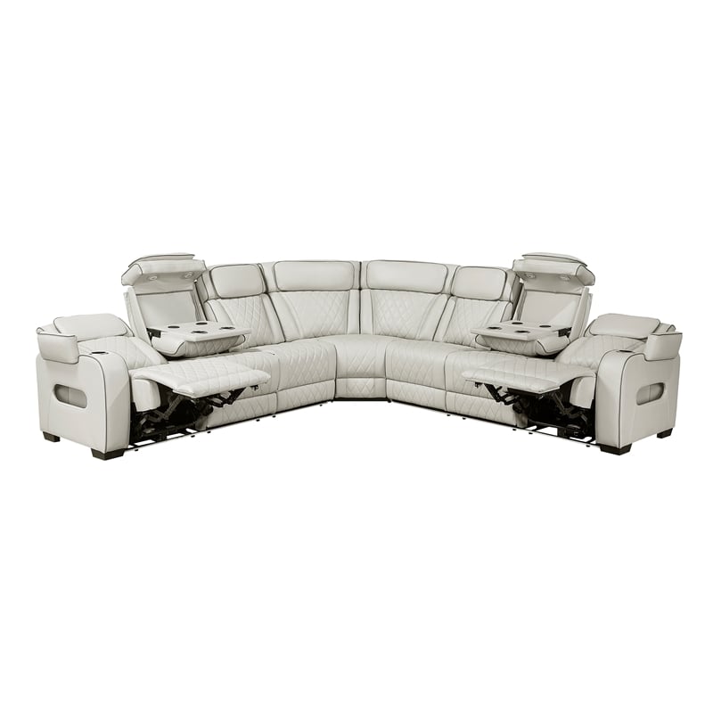 Lexicon Fairway Faux Leather 3-Piece Pwr Rclng Sectional in Taupe