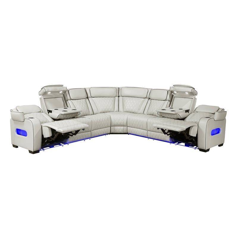 Lexicon Fairway Faux Leather 3-Piece Pwr Rclng Sectional in Taupe