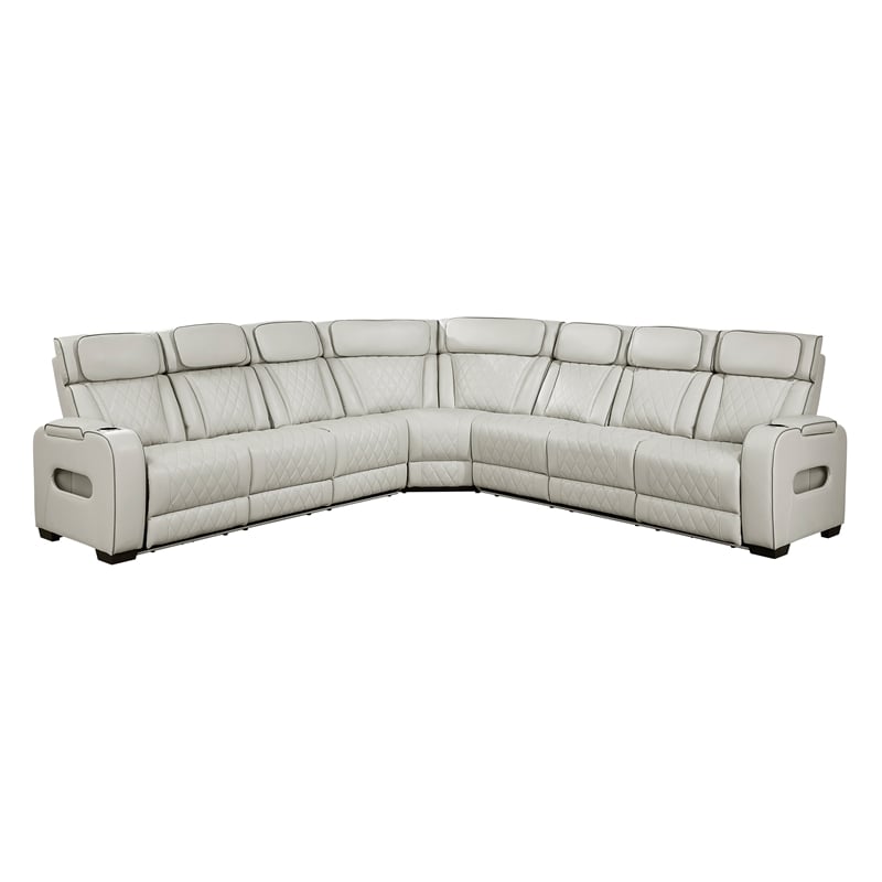 Lexicon Fairway Faux Leather 3-Piece Pwr Rclng Sectional in Taupe