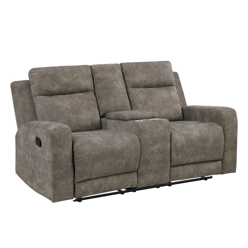 Lexicon Muncie Microfiber Dbl Reclining Love Seat with Center Console in Brown