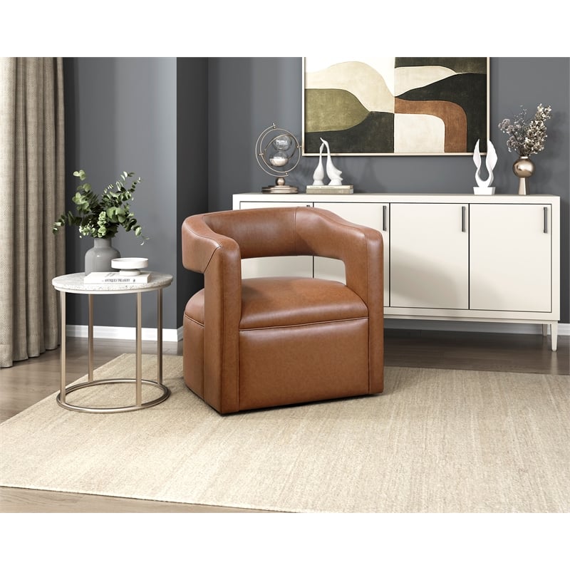 Lexicon Sawyer Faux Leather Accent Chair in Camel