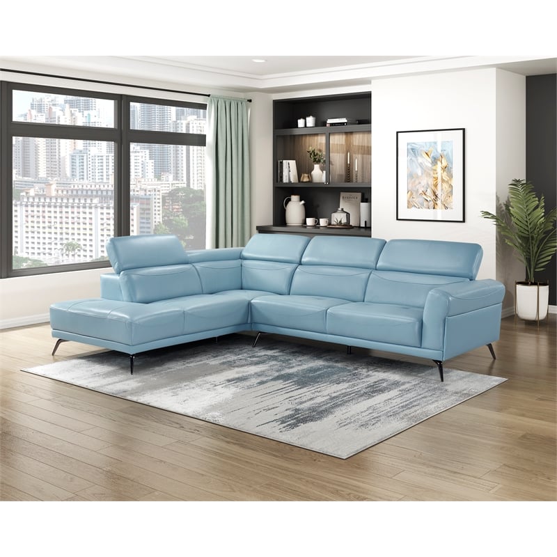 Lexicon Giselle Leather 2-Piece Sectional with Left Side Chaise in Blue