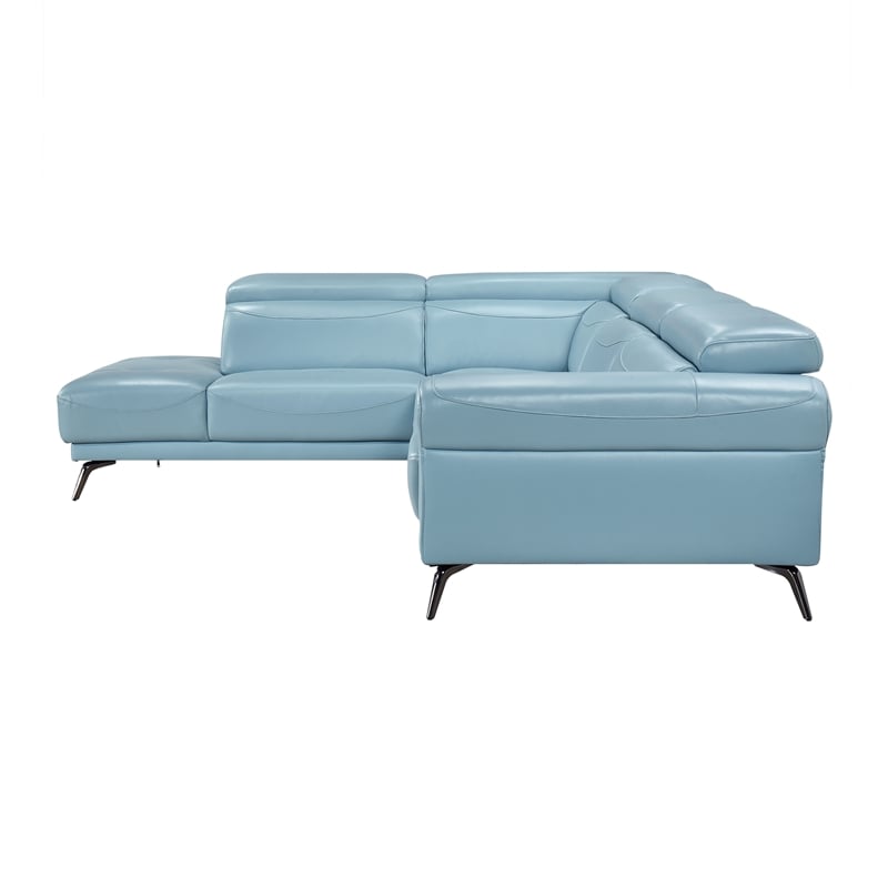 Lexicon Giselle Leather 2-Piece Sectional with Left Side Chaise in Blue