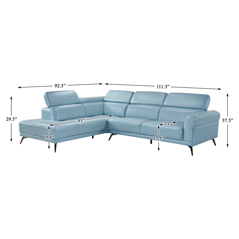 Lexicon Giselle Leather 2-Piece Sectional with Left Side Chaise in Blue