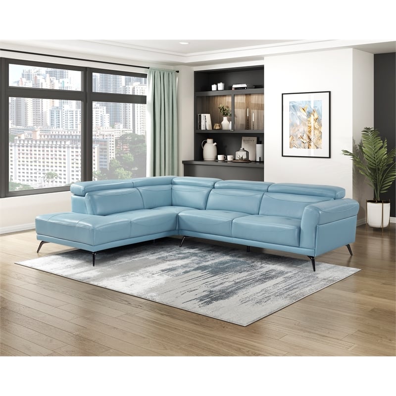 Lexicon Giselle Leather 2-Piece Sectional with Left Side Chaise in Blue
