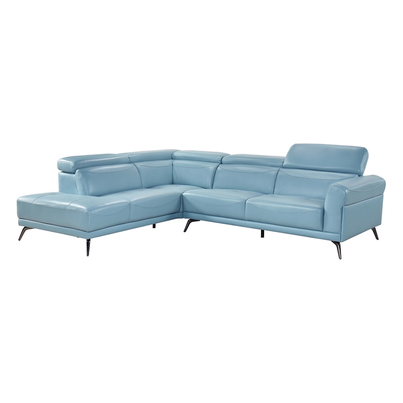 Lexicon Giselle Leather 2-Piece Sectional with Left Side Chaise in Blue