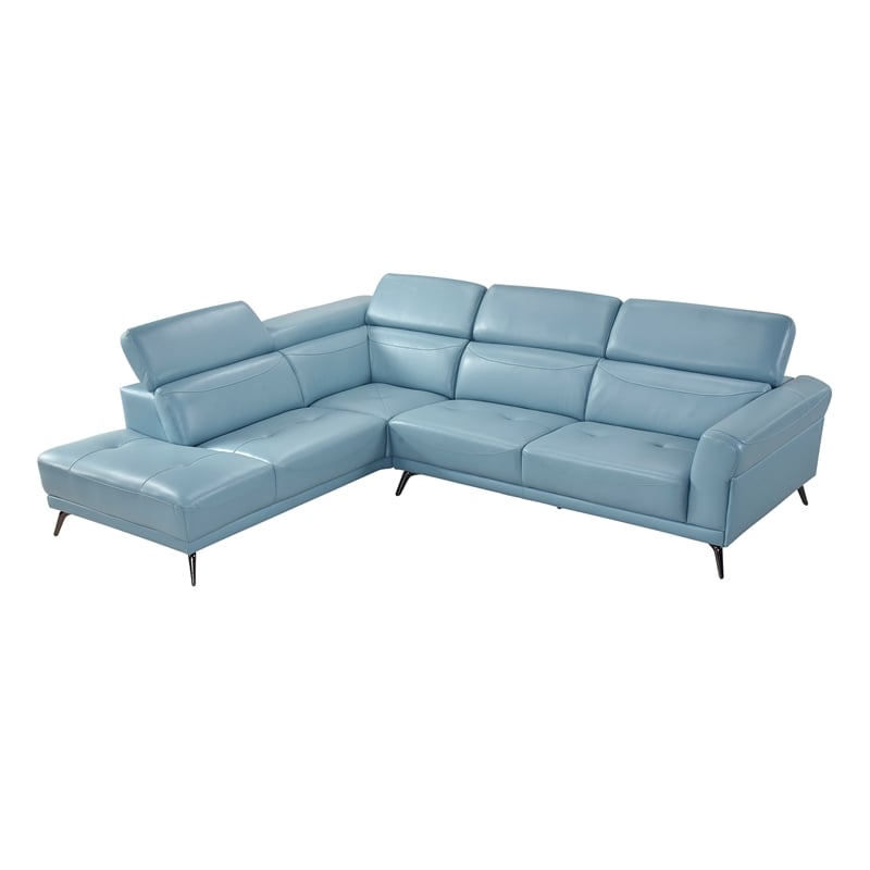 Lexicon Giselle Leather 2-Piece Sectional with Left Side Chaise in Blue