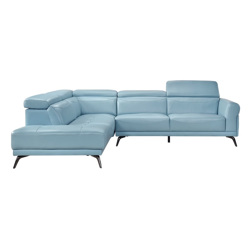 Lexicon Giselle Leather 2-Piece Sectional with Left Side Chaise in Blue