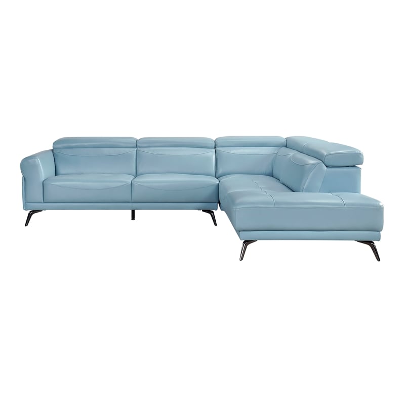 Lexicon Giselle Leather 2-Piece Sectional with Left Side Chaise in Blue