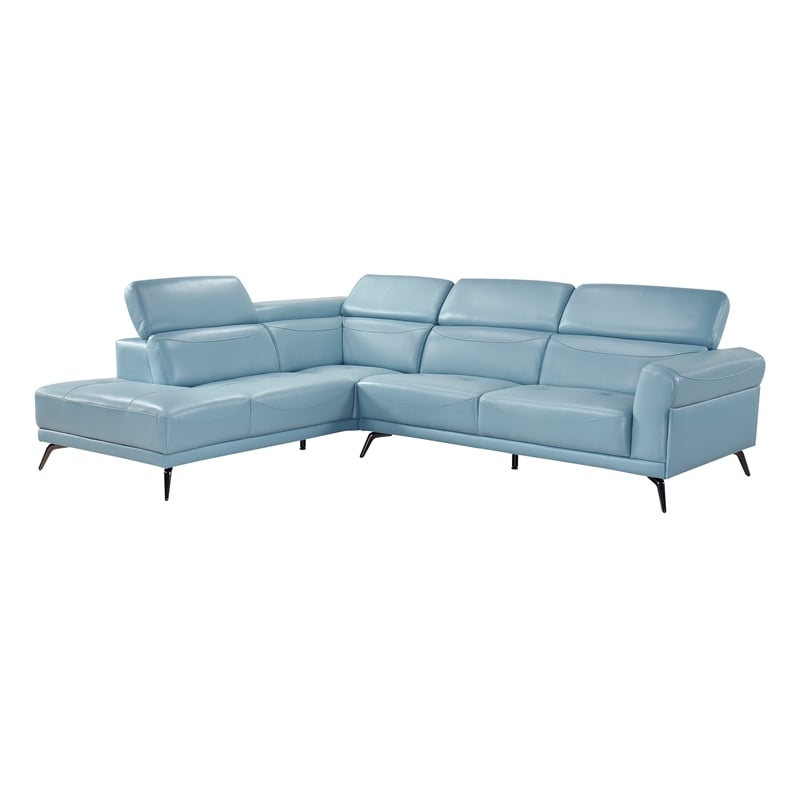Lexicon Giselle Leather 2-Piece Sectional with Left Side Chaise in Blue