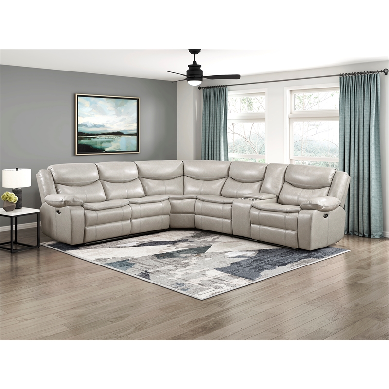 Lexicon Fargo Faux Leather 3-Piece Power Reclining Sectional in Silver Gray
