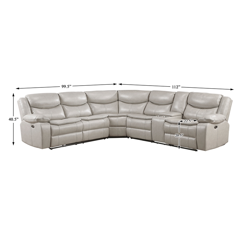 Lexicon Fargo Faux Leather 3-Piece Power Reclining Sectional in Silver Gray