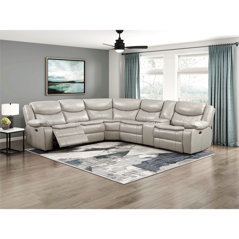 Lexicon Fargo Faux Leather 3-Piece Power Reclining Sectional in Silver Gray