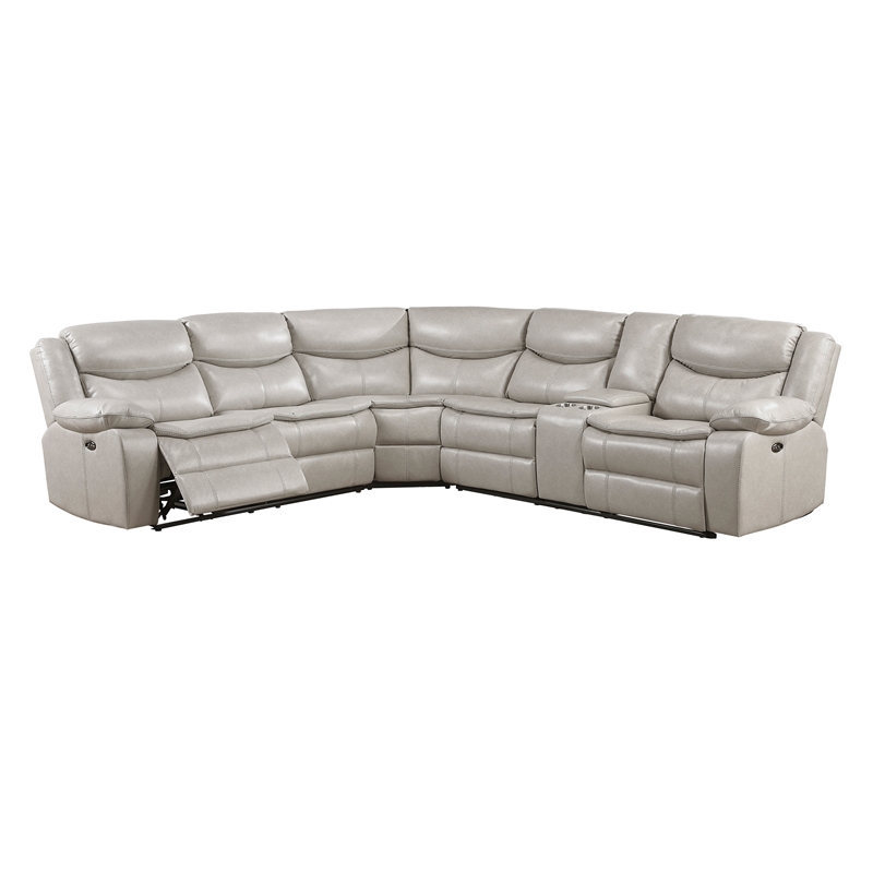 Lexicon Fargo Faux Leather 3-Piece Power Reclining Sectional in Silver Gray