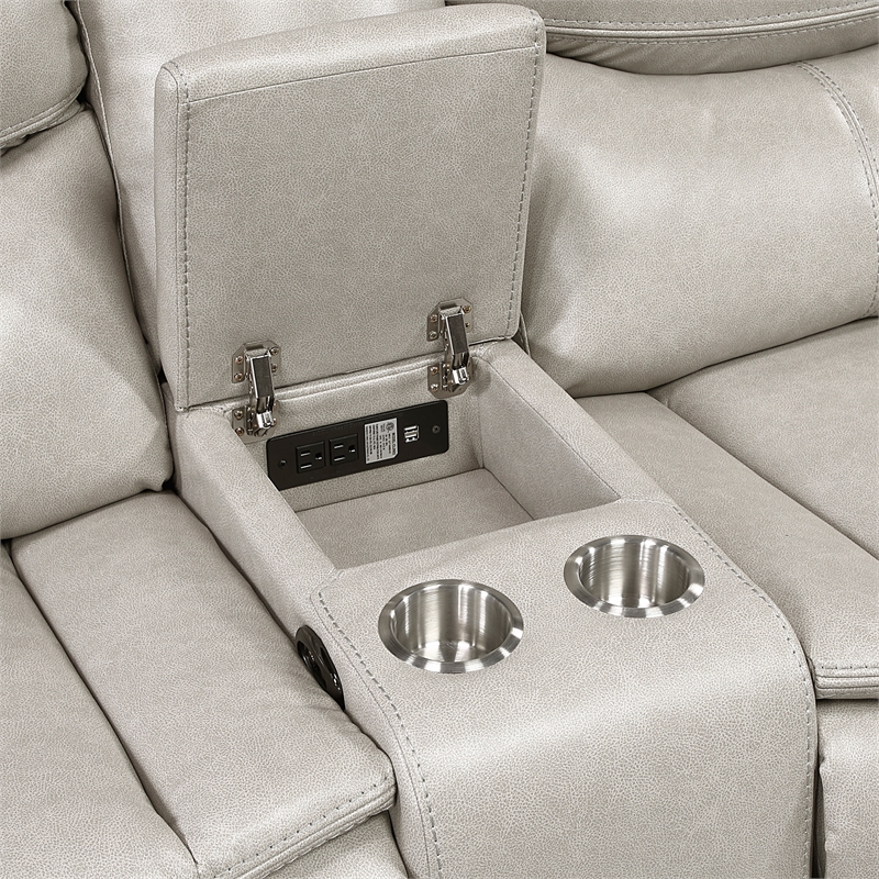 Lexicon Fargo Faux Leather 3-Piece Power Reclining Sectional in Silver Gray