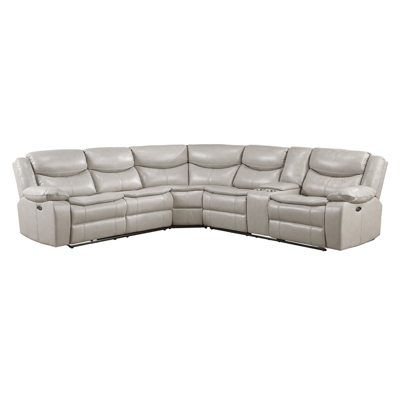Lexicon Fargo Faux Leather 3-Piece Power Reclining Sectional in Silver Gray