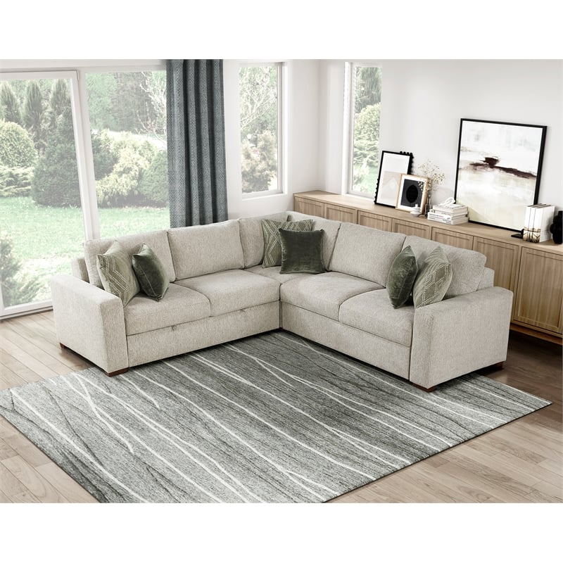 Lexicon Isla Microfiber 3-Piece Sectional with Pull-out Bed in Sage Sand