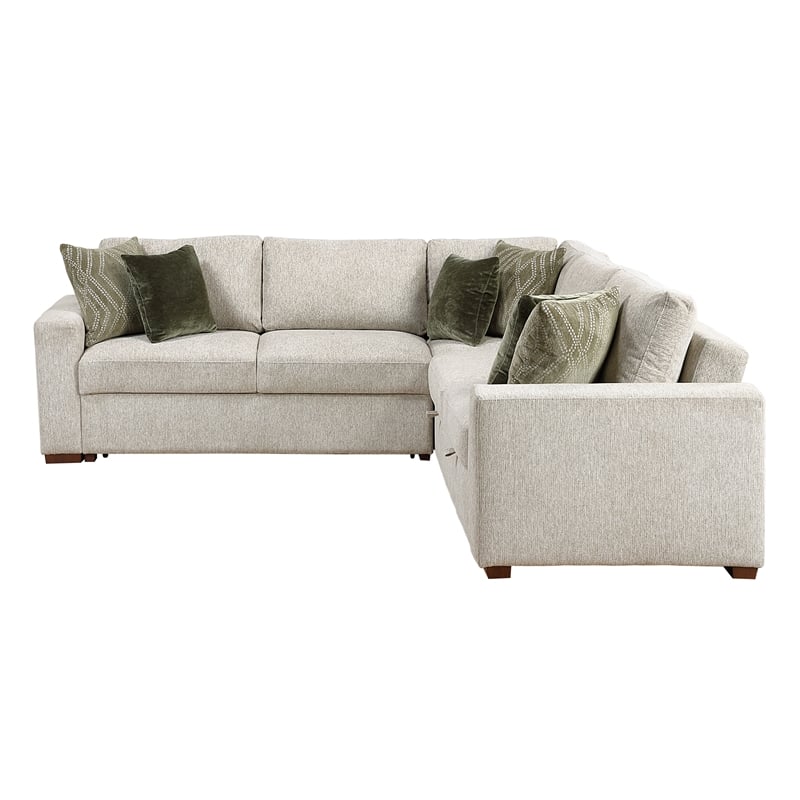 Lexicon Isla Microfiber 3-Piece Sectional with Pull-out Bed in Sage Sand