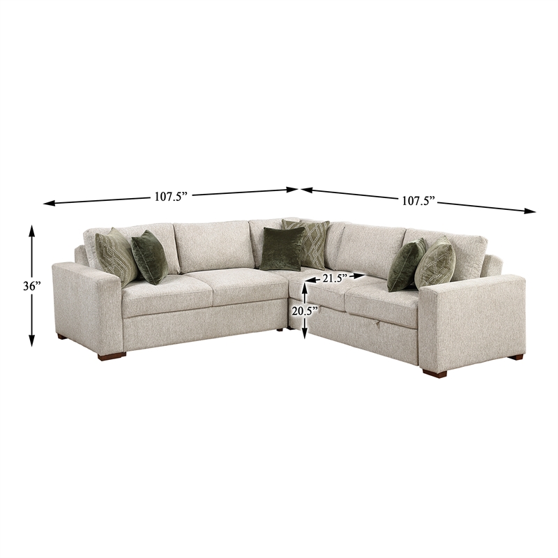 Lexicon Isla Microfiber 3-Piece Sectional with Pull-out Bed in Sage Sand