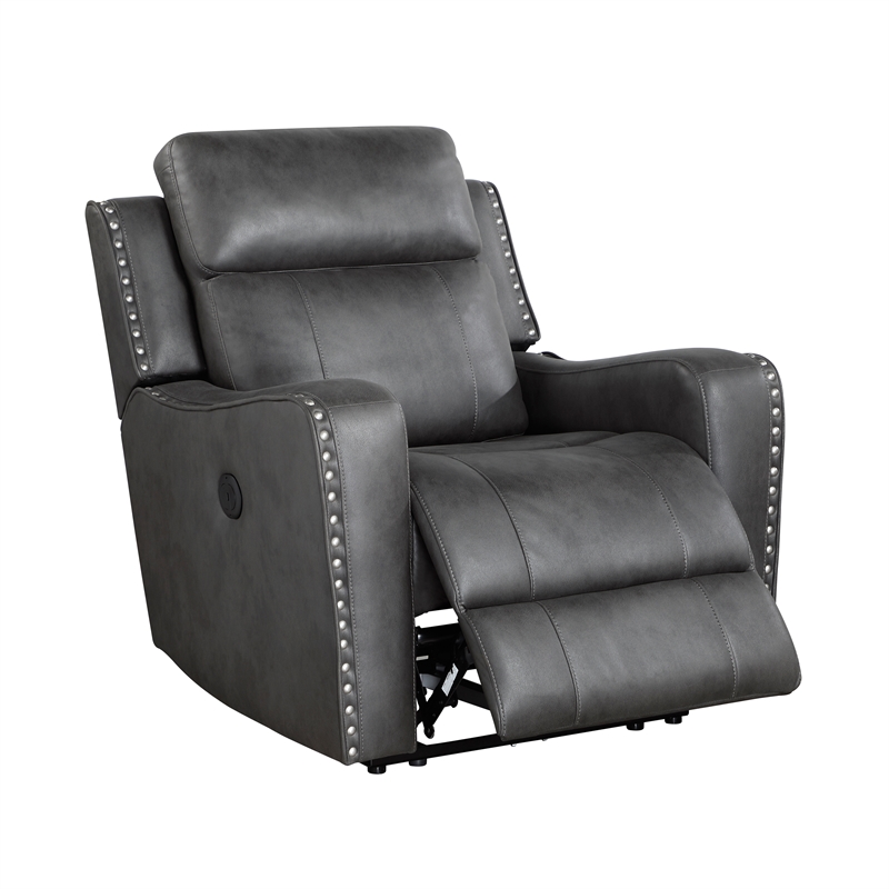 Lexicon Kellen Microfiber Power Reclining Chair in Smoky Gray