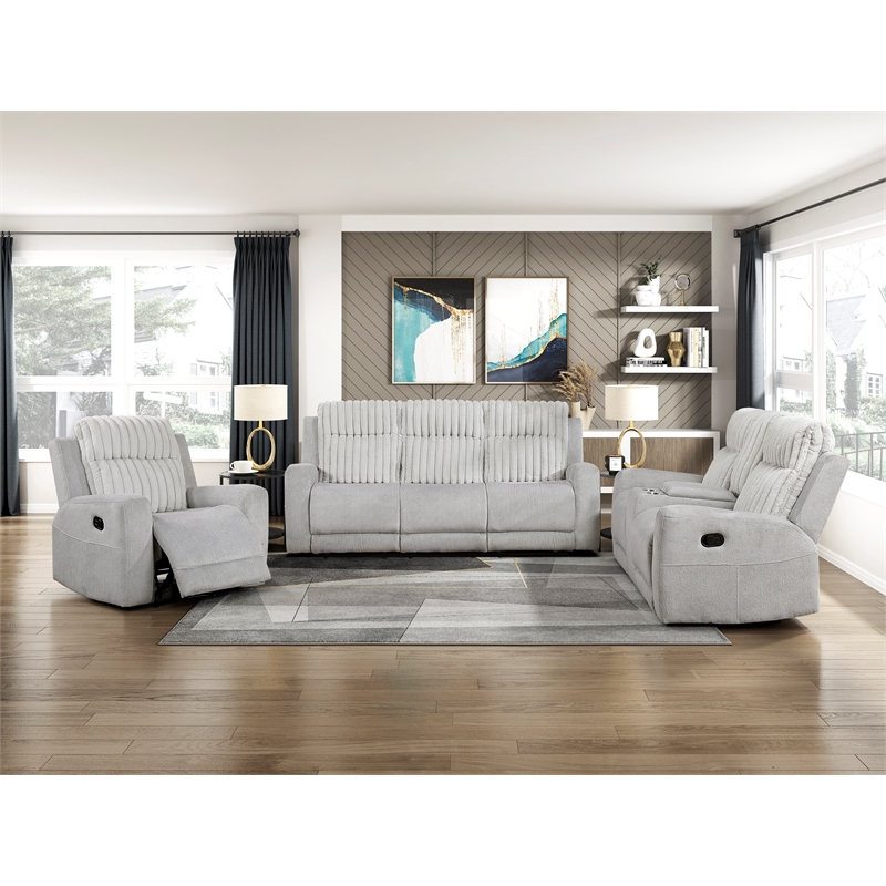 Lexicon Benton Corduroy Double Reclining Sofa in Light Gray