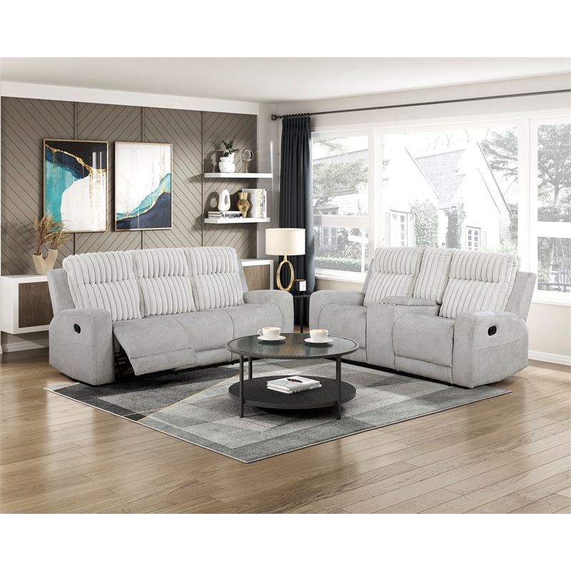 Lexicon Benton Corduroy Double Reclining Sofa in Light Gray