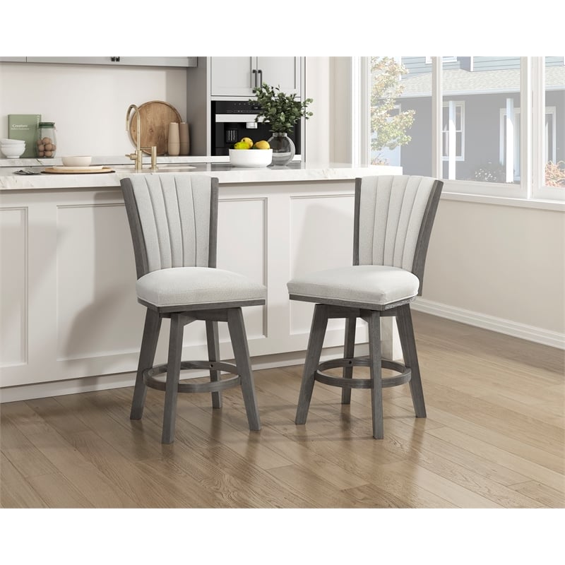 Lexicon Corvallis Velvet Counter Height Swivel Stool in Beige