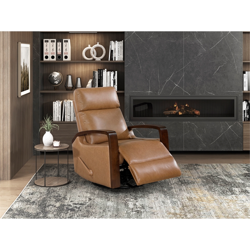 Lexicon Margerie Faux Leather Swivel Glider Reclining Chair in Camel