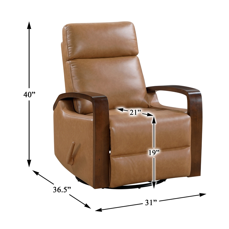 Lexicon Margerie Faux Leather Swivel Glider Reclining Chair in Camel