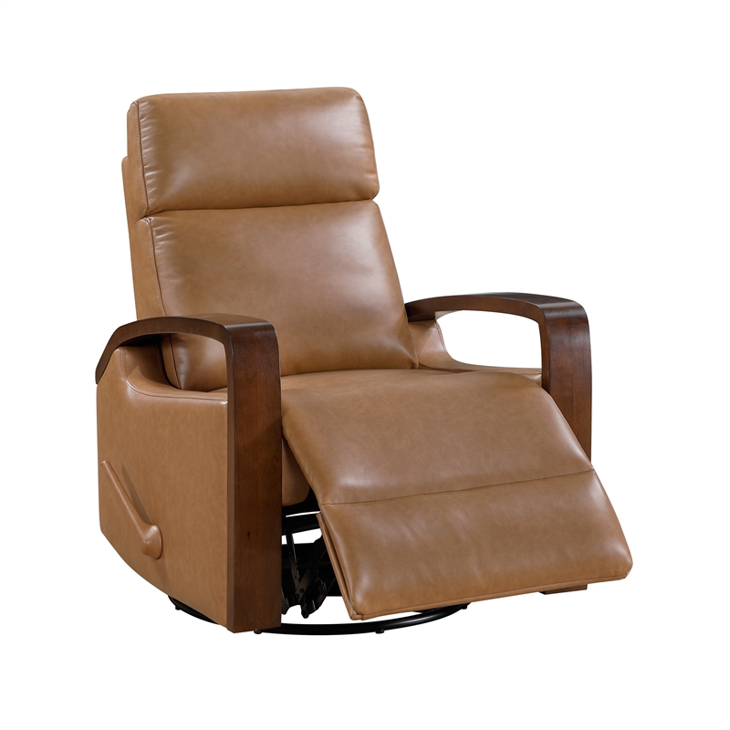 Lexicon Margerie Faux Leather Swivel Glider Reclining Chair in Camel