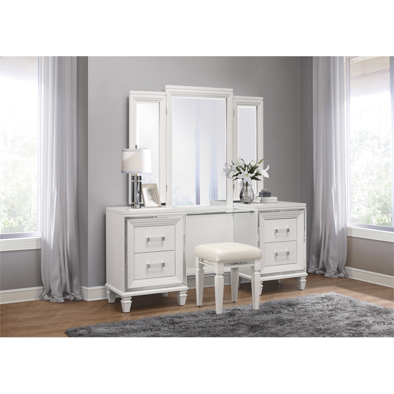 Lexicon Tamsin Asian Hardwood Vanity Stool in White