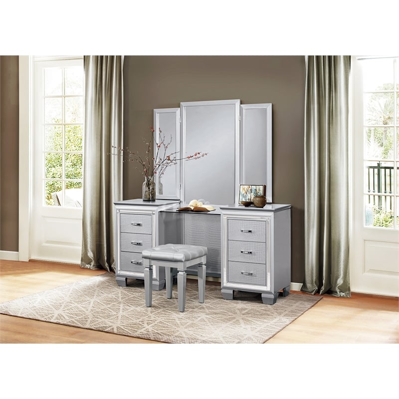 Lexicon Allura Rubberwood Vanity Stool in Silver