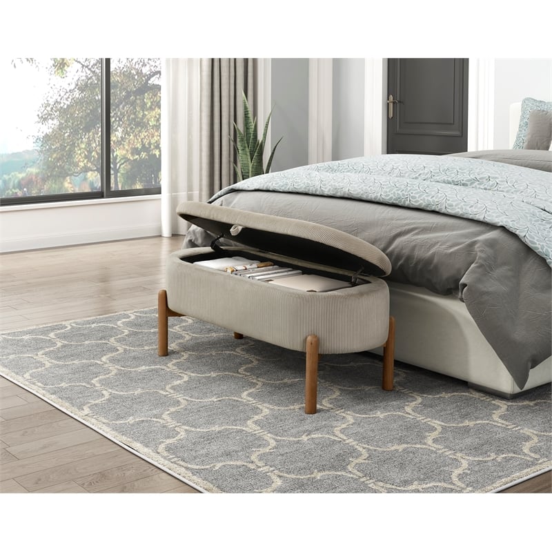 Lexicon Mavis Corduroy Lift Top Storage Bench in Taupe