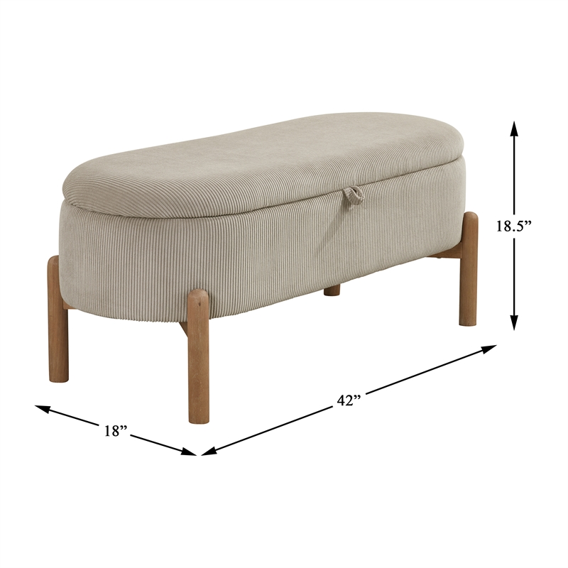 Lexicon Mavis Corduroy Lift Top Storage Bench in Taupe